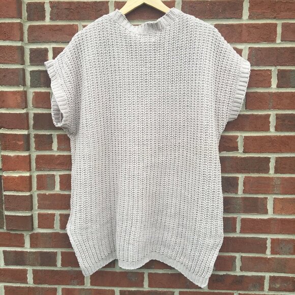 POL Sweater Oversized Chunky Chenille Knit Small Tan Short Sleeve Vneck - Picture 4 of 8